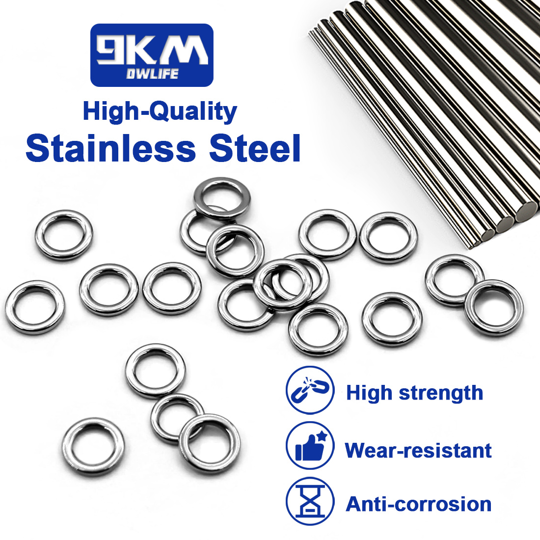 9KM Solid Ring Fishing 50pcs S - Fishing Hook Stainless Steel reseña y precio