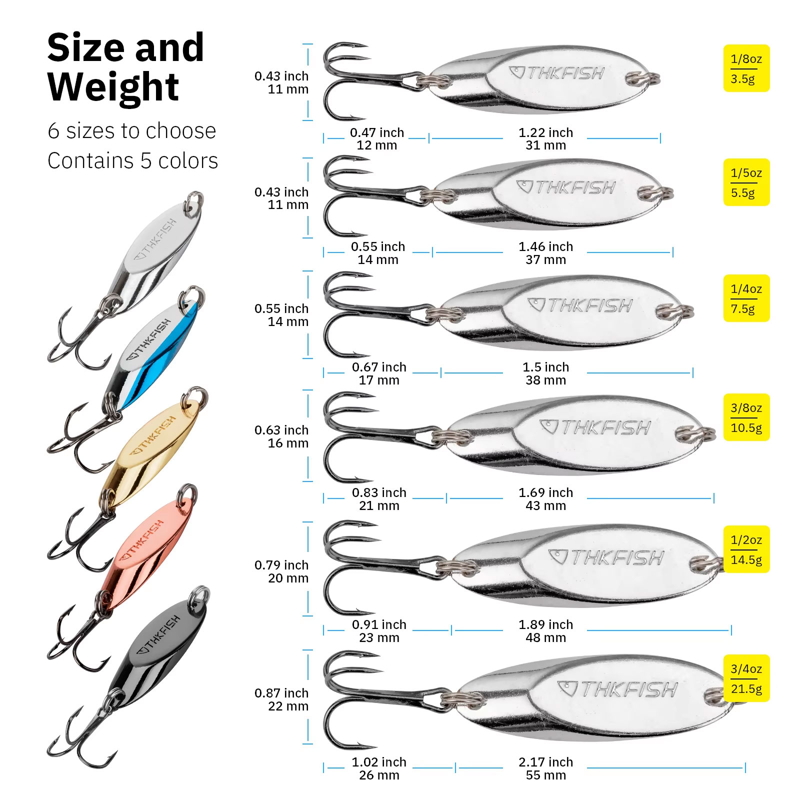 5pcs Metal Spinner Spoon Lures - Fishing Hook Treble reseña y precio